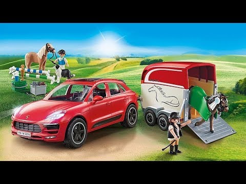 Unboxing Playmobil Porsche Macan GTS with Horse Trailer and Retractable Winch, Pink Rock Club