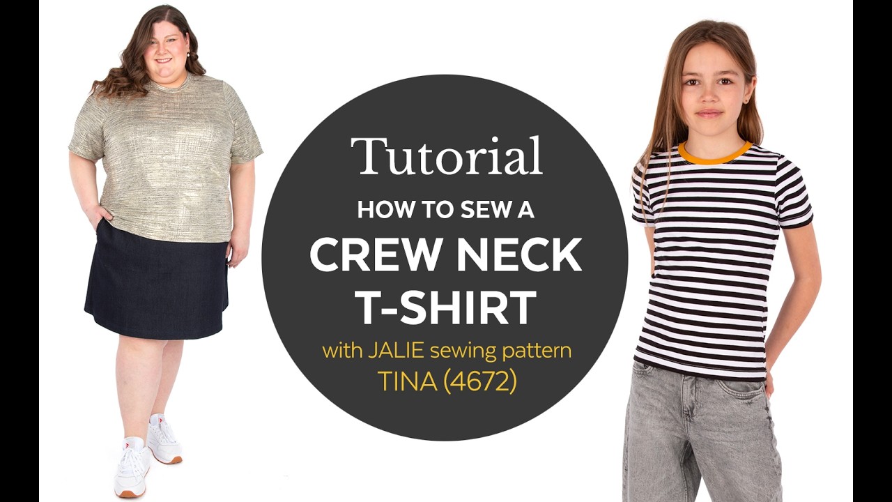 How to sew a Crew neck T-shirt (Jalie Patterns Tina 4672) - YouTube