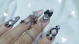 My fingers LOST its freedom👀 | Chain Nails ⛓| Y2K-inspired nail design💖🌟| #asmr #blackpinknails