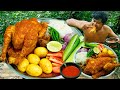 Chicken Mutton Curry - Cooking Lechon Manok Recipe Eating Supper Delicious in Jungle alone