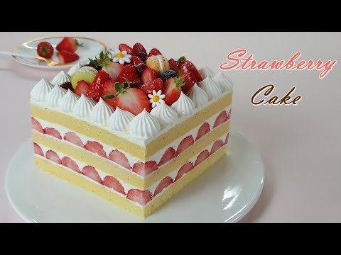 How to make a soft vanilla sponge strawberry cake / ASMR / Home Baking