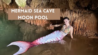 Following a real swimming mermaid through sea caves and into the ocean