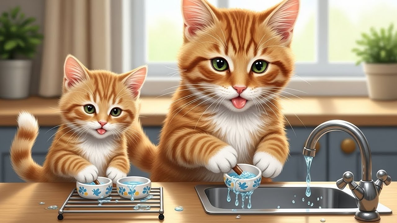 Cat making food | Cat is working for her kitten | kids stories | cats stories