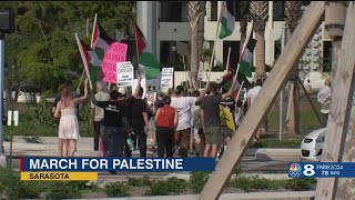 Pro-Palestine supporters march in Downtown Sarasota