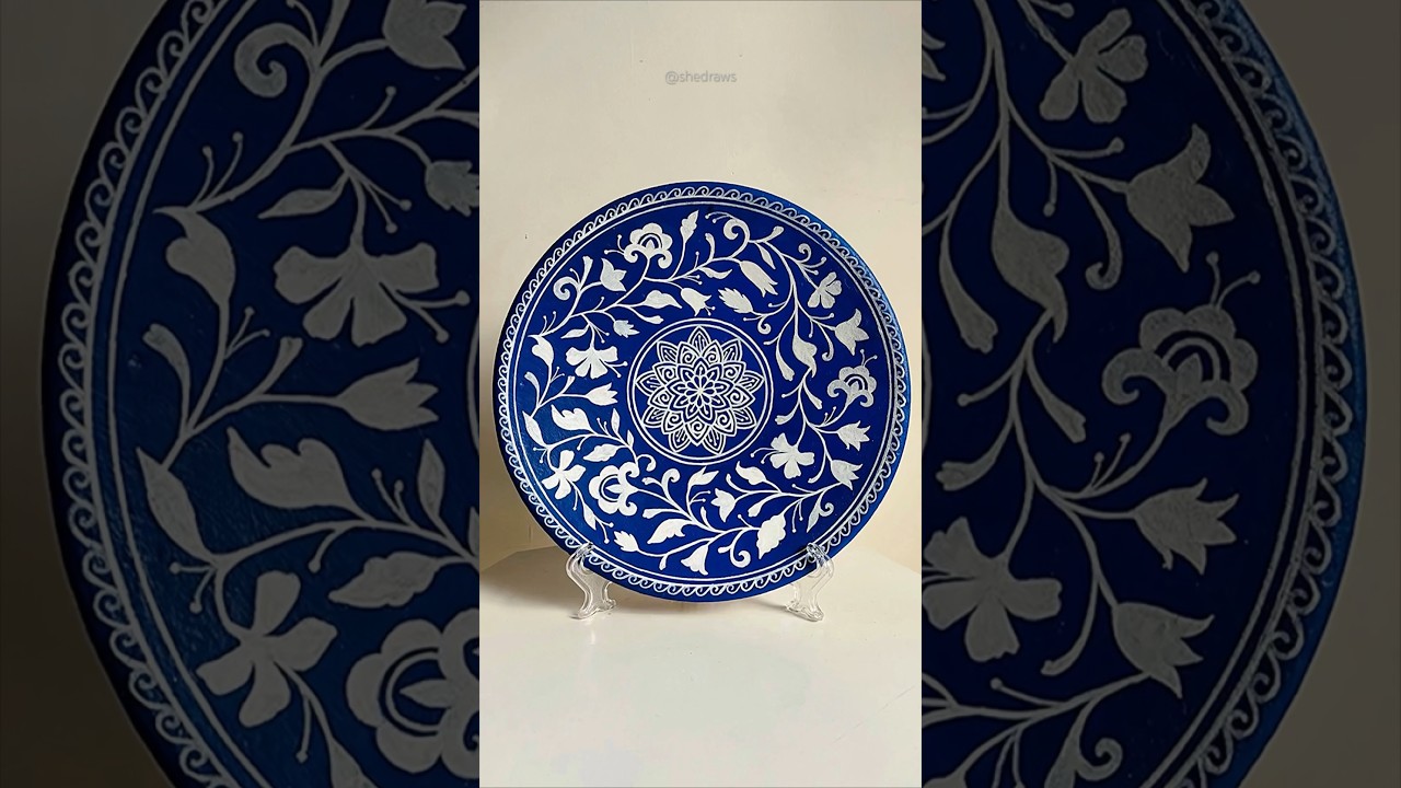 Blue Pottery Art on a Tawa | SheDraws 