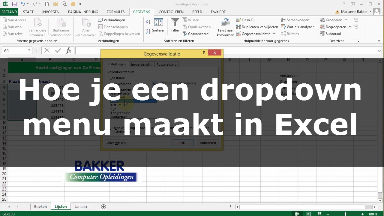 Hoe Je Een Dropdown Menu Maakt In Excel - Youtube