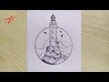 How to draw a lighthouse scenery easily  pencil sketch scenery drawing  step by step