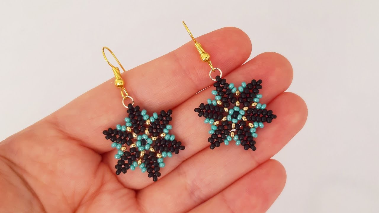 Kar tanesi küpe yapımı. snowflake earring making. DIY Beading Tutorial