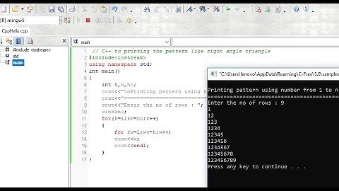 C++ to printing the pattern like right angle triangle