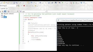 C++ to printing the pattern like right angle triangle