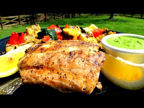 Grilled Rockfish with Lemon Basil Pesto - Striped Bass Recipe