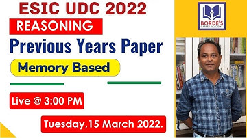 ESIC UDC  Memory Based Question Paper 2019 | Reasoning