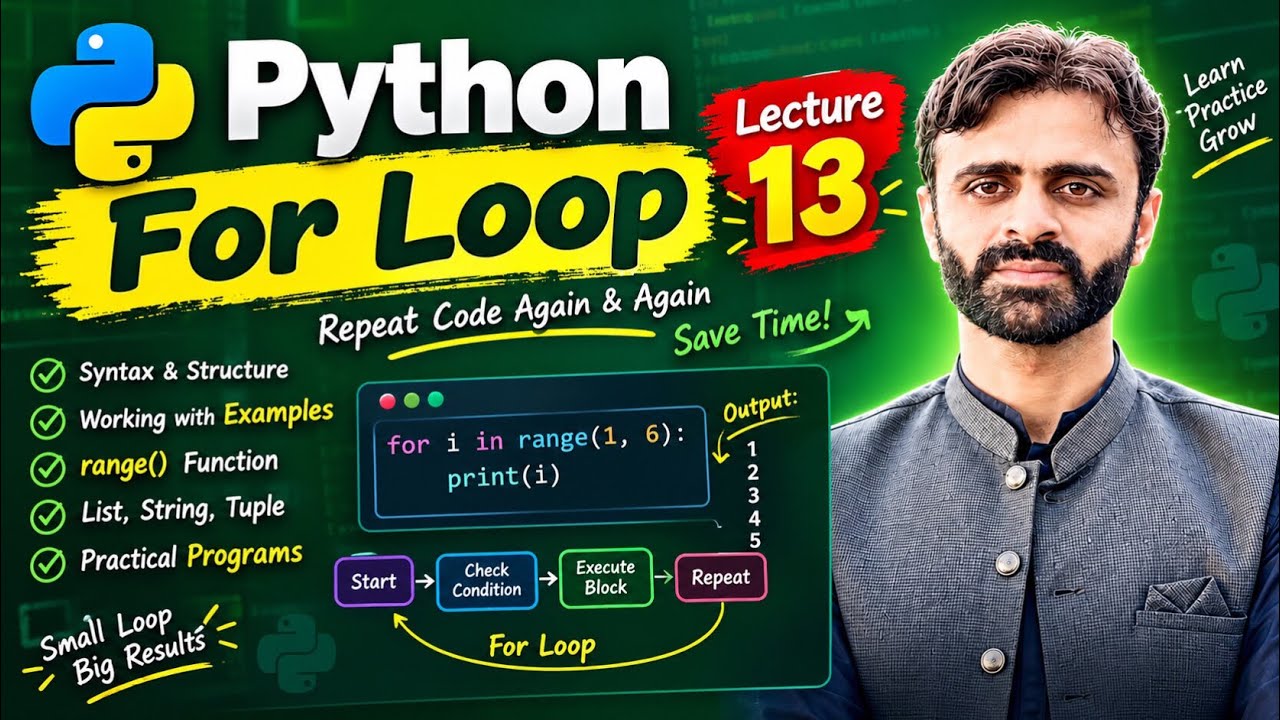 Python For Loop Tutorial (Lecture 13): Syntax, Range Function ...
