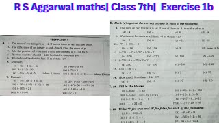 Test paper -1 | Integer | Class 7th| R S Aggarwal maths solution |
