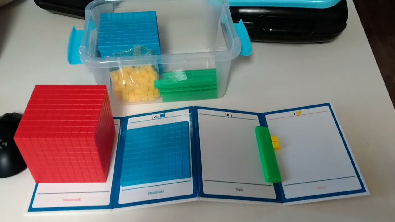 Base Ten Blocks with Place Value Chart Math Manipulatives for Kids Aged 3+