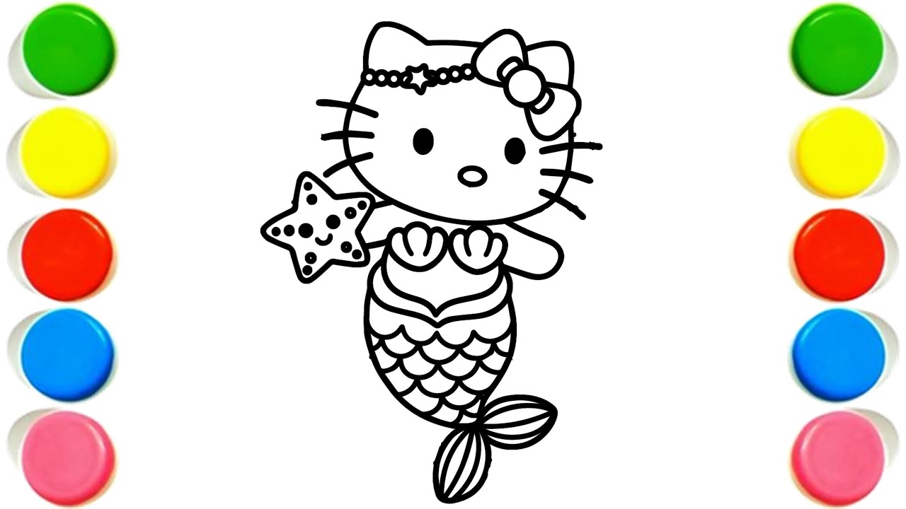 How to Draw a Cute Hello Kitty Mermaid | Drawing and Coloring a Cute ...