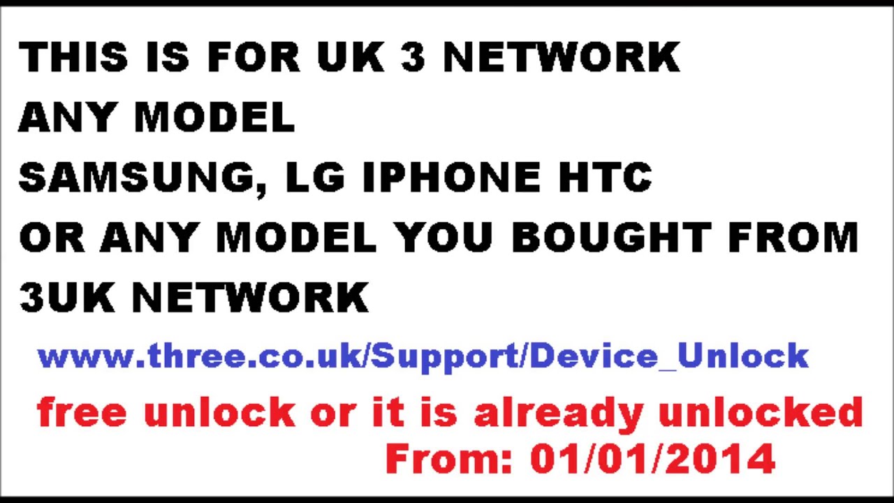 Free Unlock Your iphone, Samsung, LG or any phone UK 3UK network only