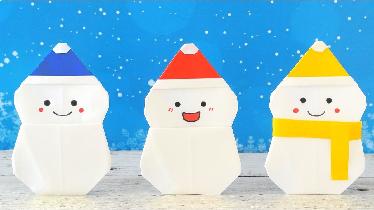 折り紙 1枚で帽子付き雪だるま Origami Snowman With Santa Hat Using Only 1 Paper Youtube