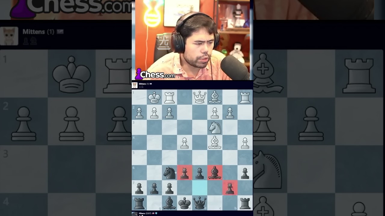 Hikaru Beats Chess Mittens Bot⁉️ ##chess##chesstok##chesstrick