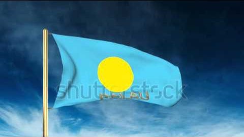 Palau flag slider style with title. Waving in the wind with cloud background animation Stock video