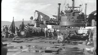 US 40th Infantry Division soldiers relax aboard a LST maneuvering off the coast o...HD Stock Footage