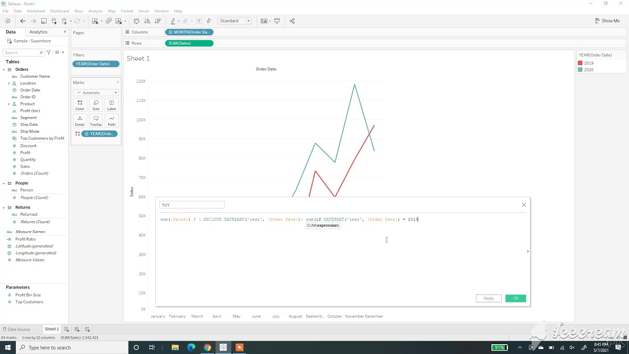 Tableau Year Over Year Without Table Calculations Youtube