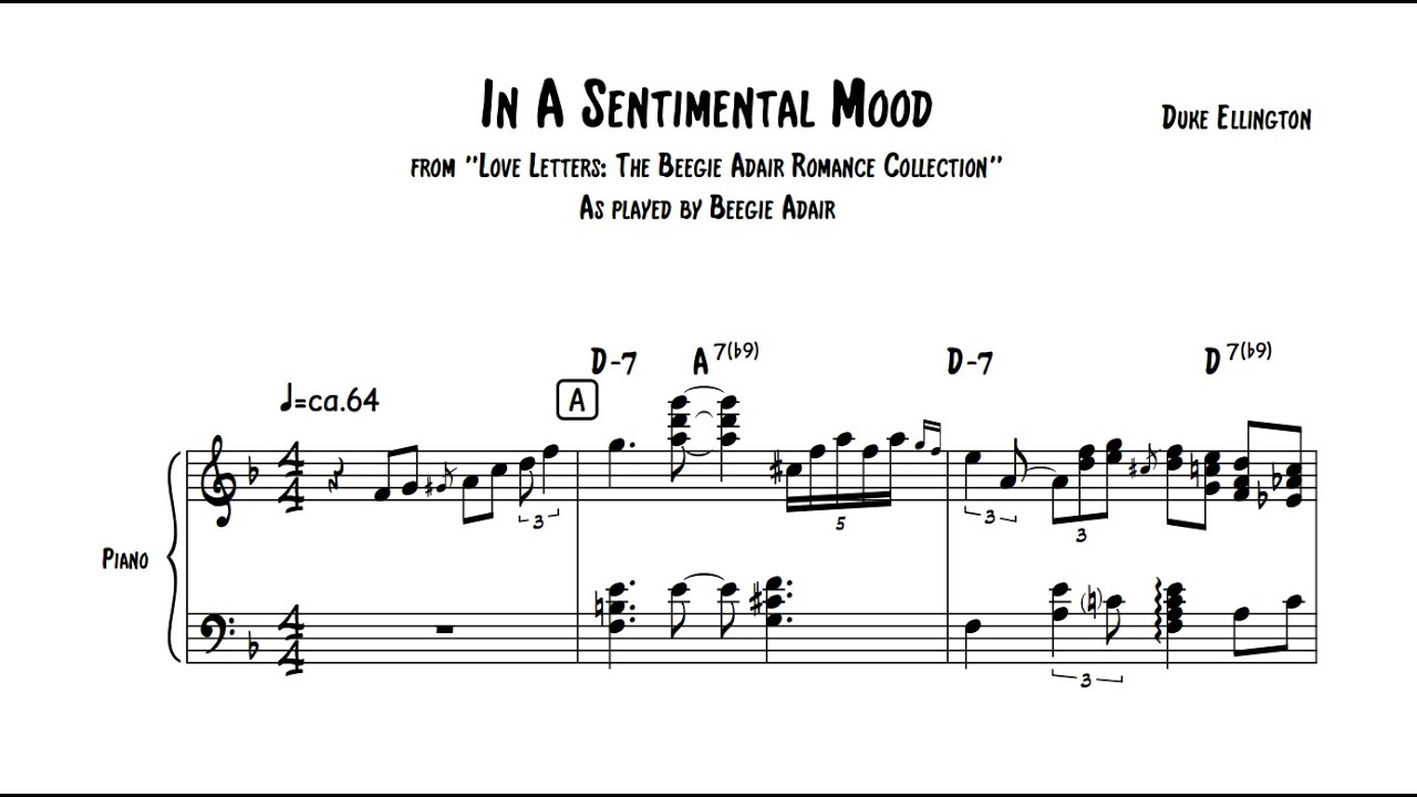 In A Sentimental Mood by Beegie Adair [jazz piano transcription]