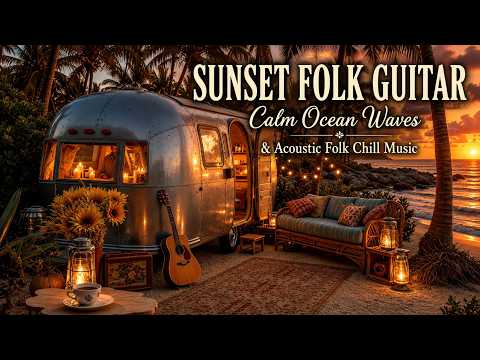 Sunset Folk Guitar – Calm Ocean Waves & Acoustic Folk Chill Music