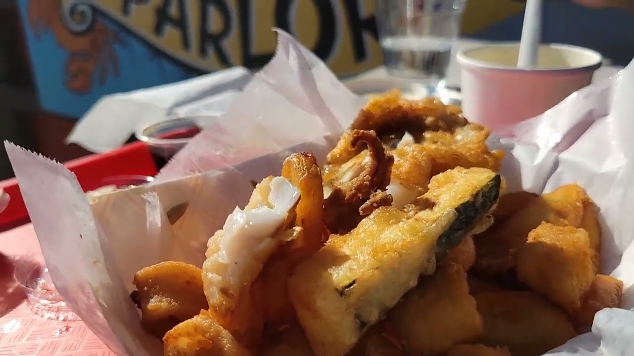 Seafood, Chips and Clam Chowder at Barbara Fish Trap, Half Moon Bay, California
