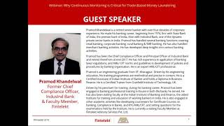 2019 Webinar on Why Continuous Monitoring is Critical for Trade Based AML on May 8, 2019