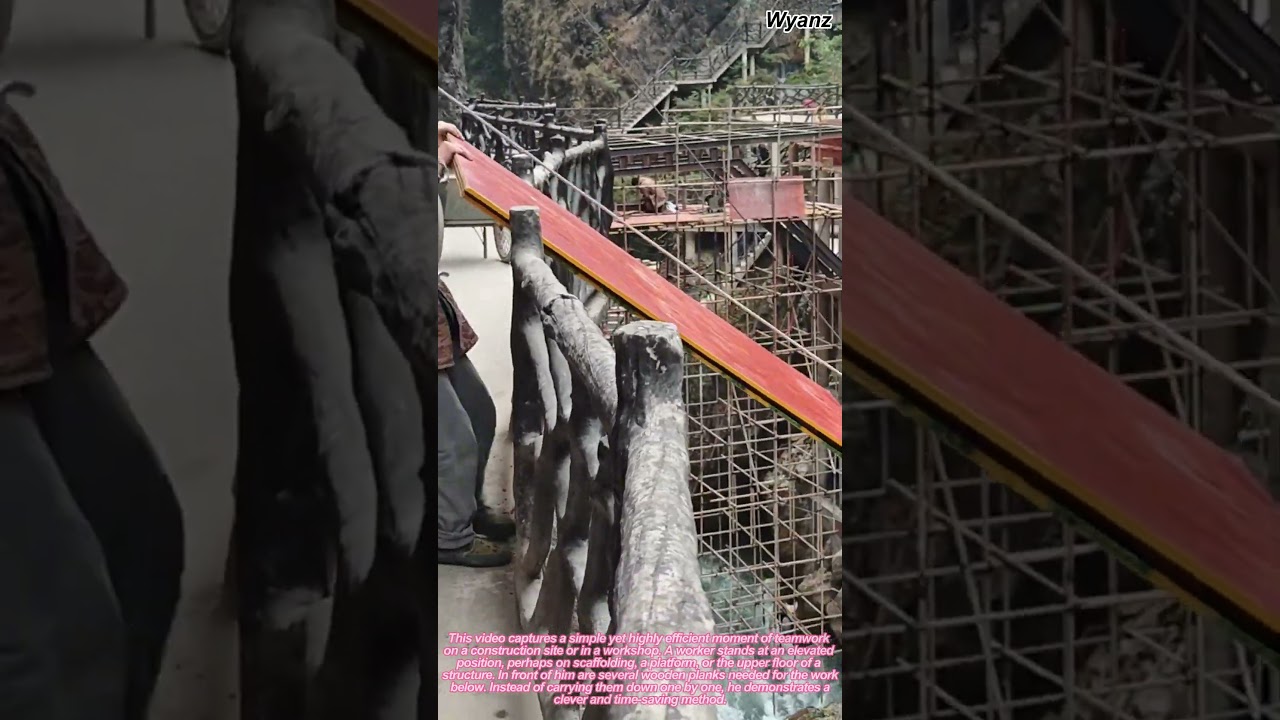 Satisfying Rope Work: Worker Sends Wood Planks Down with Rope | Construction Skills