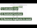 Calculate gst in excel , Subtotal function,Remove duplicate in excel 🔥✅ #excel #exceltutorial 