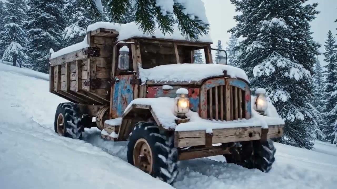 Toy trucks digging fluorescent neon pebbles in a cyber cave.