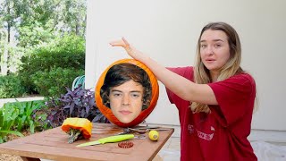 Information carving harry styles into a pumpkin #HARRYWEEN News