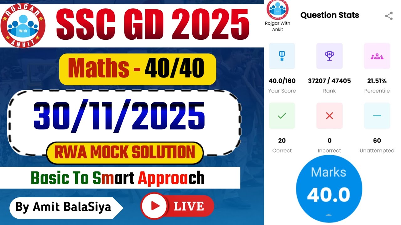 SSC GD Mock Test Solution Rojgar With Ankit | Today 30-11-2025 #rwa 