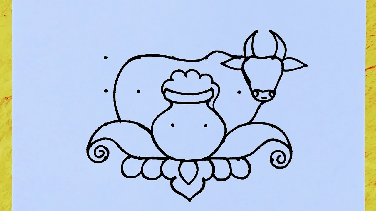 Easy Pongal kolam from 6×4 dots // Sankranti Rangoli // Mattu pongal kolam // Sankranti drawing