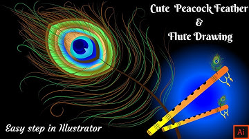 How To Draw Peacock Feather & Krishna Flute In Illustrator || Janmastami special