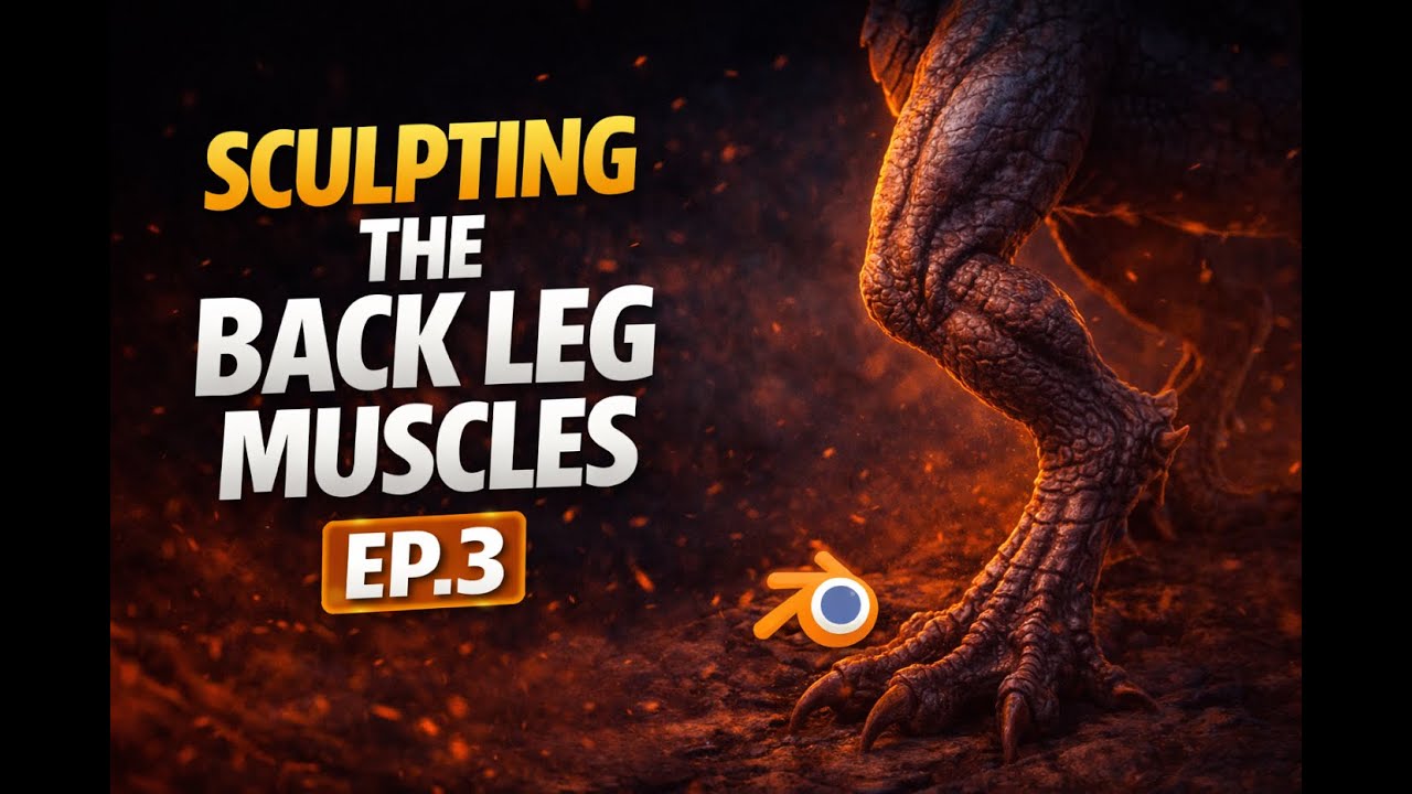 Dragon Sculpting in Blender - Blocking in the Back Leg Muscles