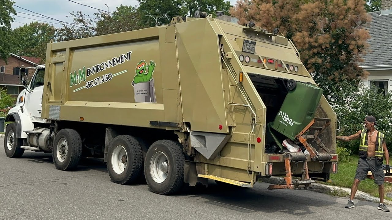 Massive Dual Steer Axle Sterling Heil 5000 Rear Loader Garbage Truck w/ Euro Tipper M&M Environment 