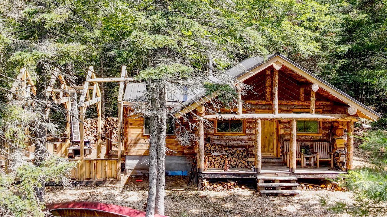 Building a Timber Framed Off Grid Outdoor Kitchen Pine Floor and Walls and a Wood Cook Stove