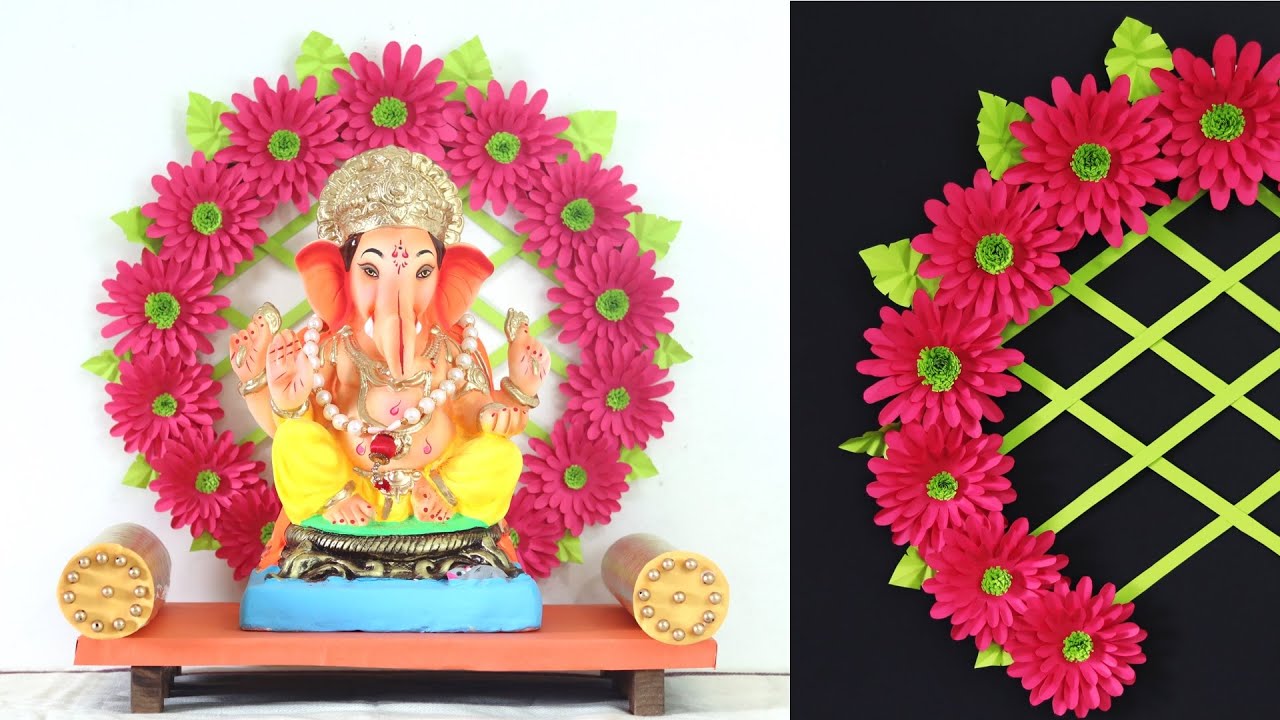 गणपती डेकोरेशन - Ganpati decoration with simple paper ...