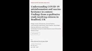 COVID-19 Misinformation and Vaccine Hesitancy: Insights from Bradford UK