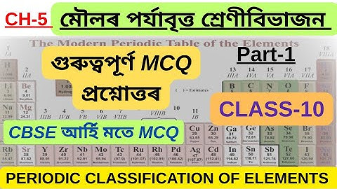 Class 10 Science Chapter 5 MCQ//মৌলৰ পৰ্যাবৃত্ত শ্ৰেণীবিভাজন