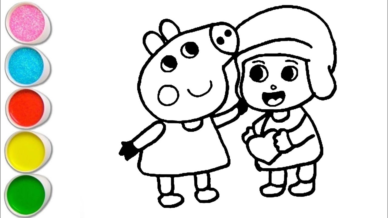 Pippa Pig and Pocoyo With Heart ❤️ Drawing, Painting and Coloring For Kids and Toddlers_ Kids Art
