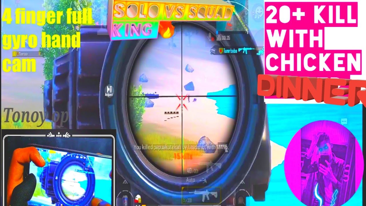 🔥pubg mobile 20+ kill with chicken dinner 🔥4 finger full gyro hand cam 😱🔥