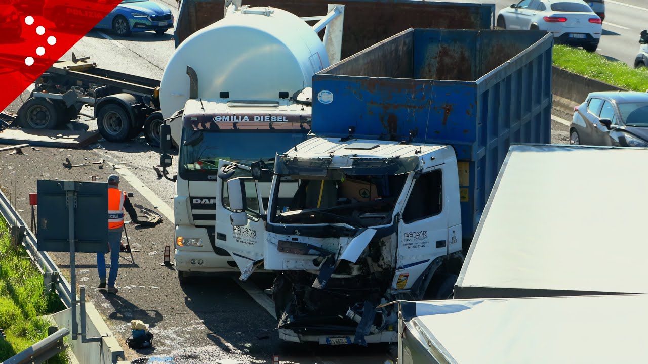 Incidente sull'A1 tra Melegnano e San Giuliano Milanese: coinvolti 4 mezzi pesanti e un'auto