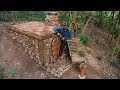 Building Shelter House, Pallets Over a Cliff Rock Roof Wood, Fireplace