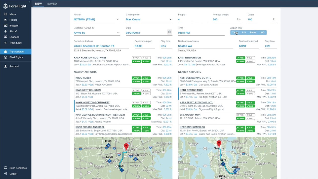 trip planner with fuel stops