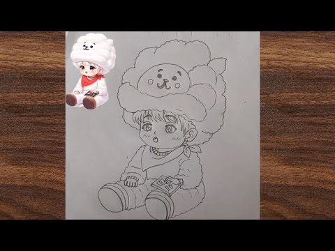 7. Suga Chibi art sketch step by step