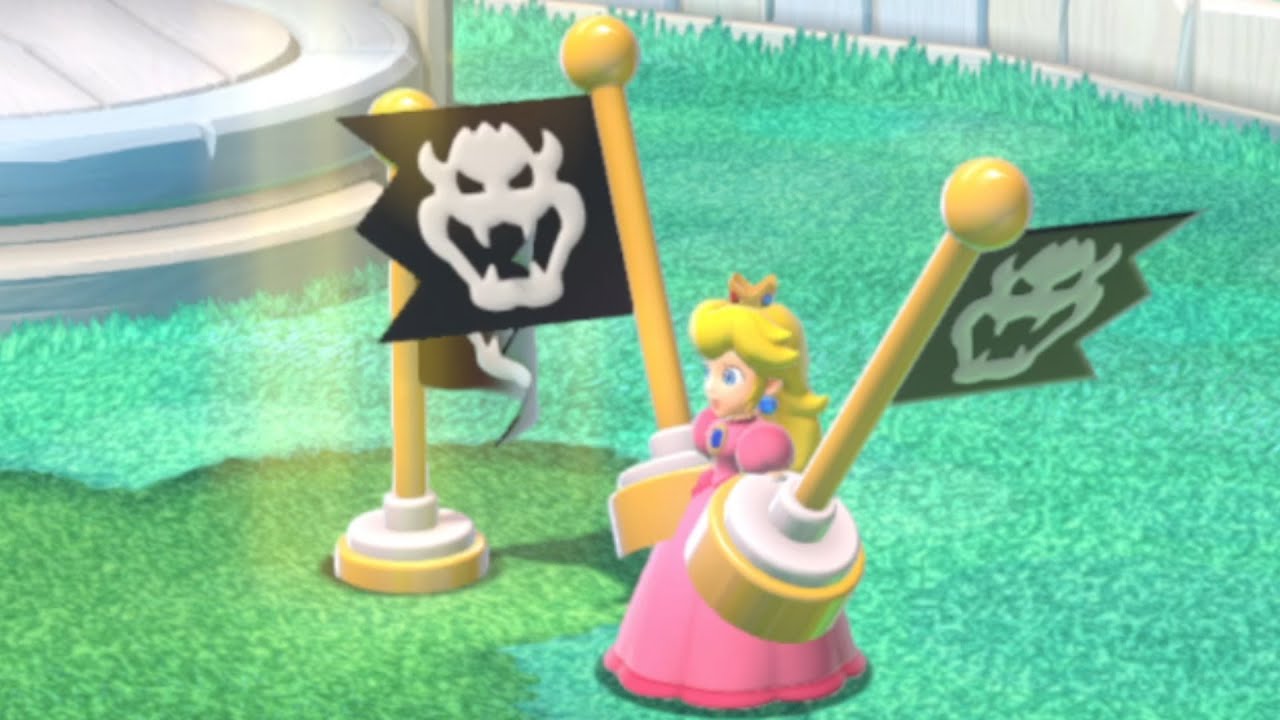 Принцесса Пич, но её руки — флаги контрольно-пропускного пункта